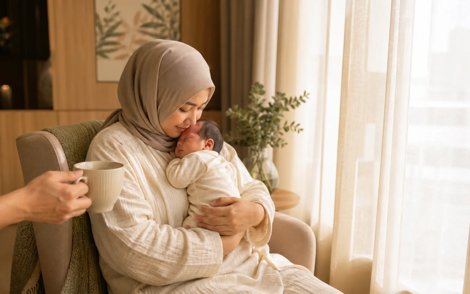 Quiet moment between mother and baby